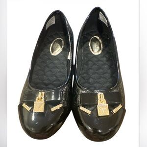 Michael Kors Logo Print Kenya Lock Ballet Shoes Black & Gold, size 6.5, 23cm